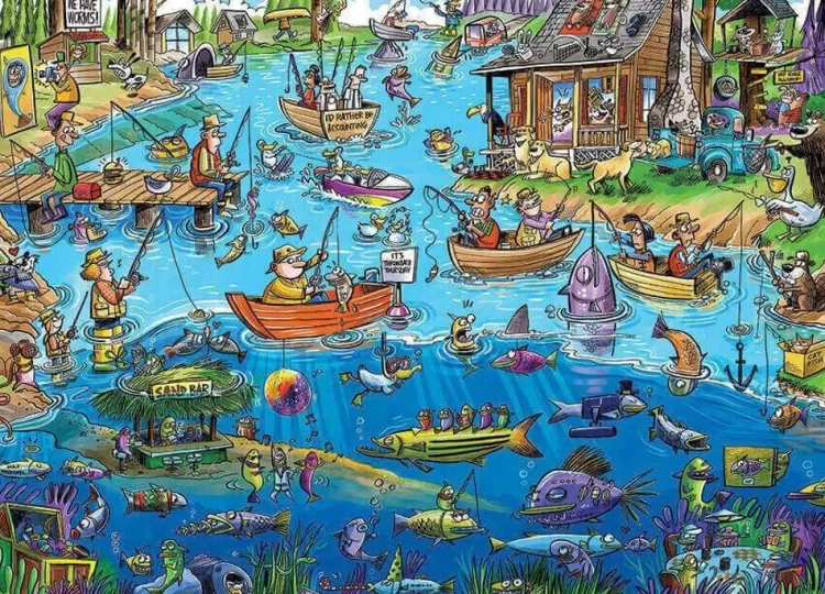 Cobble Hill Pastimes* - Doodletown Gone Fishing - 1000 Piece Jigsaw Puzzle