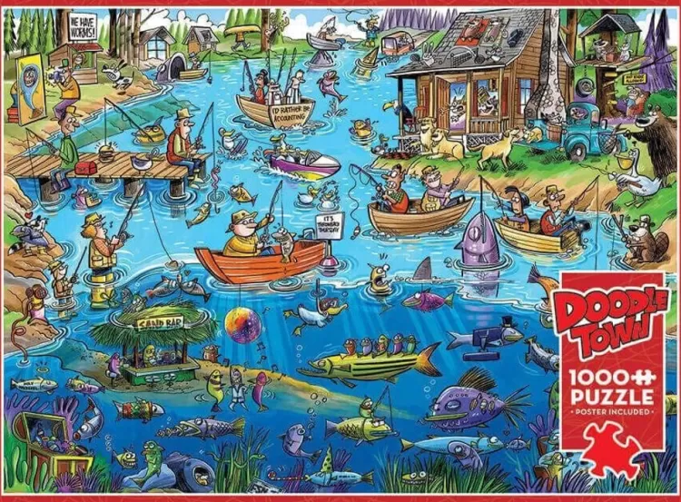 Cobble Hill Pastimes* - Doodletown Gone Fishing - 1000 Piece Jigsaw Puzzle