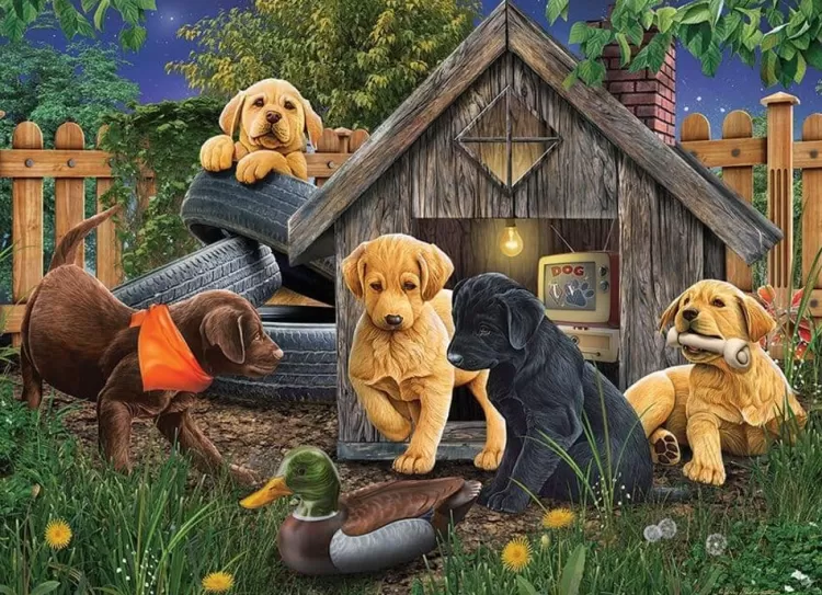 Cobble Hill Animals & Wildlife* - In The Doghouse - 1000 Piece Jigsaw Puzzle