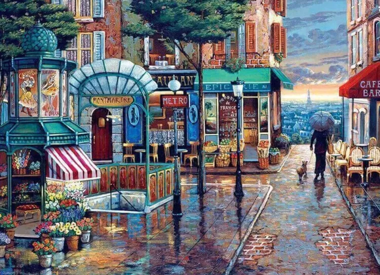 Cobble Hill Locations & Buildings* - Rainy Day Stroll - 1000 Piece Jigsaw Puzzle