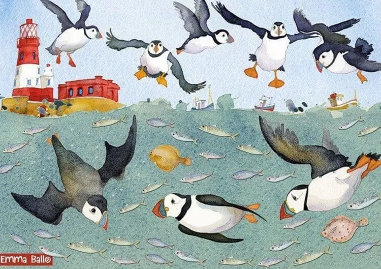 Great British Jigsaws Animals & Wildlife*Emma Ball - Diving Puffins - 1000 Piece Jigsaw Puzzle