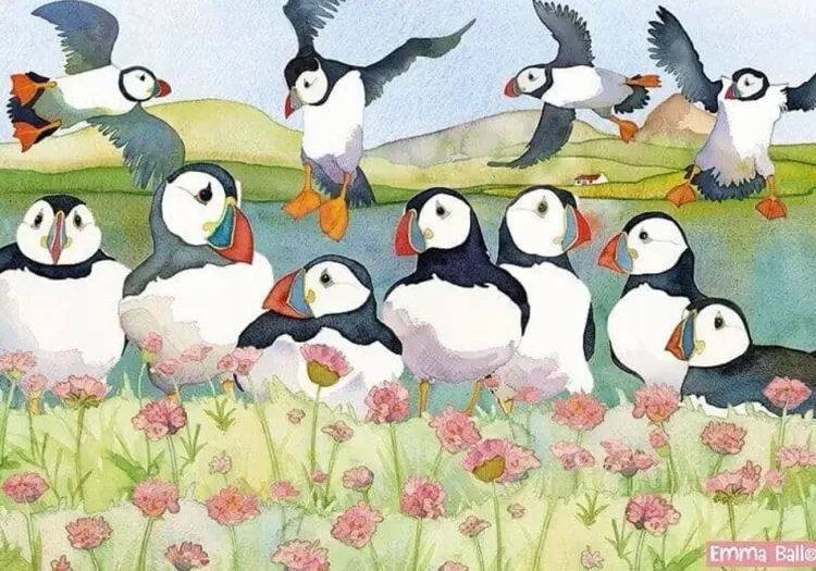 Great British Jigsaws Animals & Wildlife*Emma Ball - Sea Thrift Puffins - 1000 Piece Jigsaw Puzzle