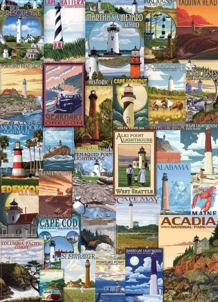 Eurographics Nostalgia* - Lighthouses Vintage Posters - 1000 Piece Jigsaw Puzzle