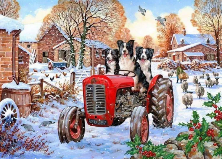 House of Puzzles Farming* - Beau, Belle & Bramble - 1000 Piece Jigsaw Puzzle