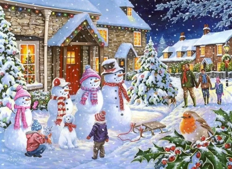 House of Puzzles Christmas* - Snow Family - 1000 Piece Jigsaw Puzzle