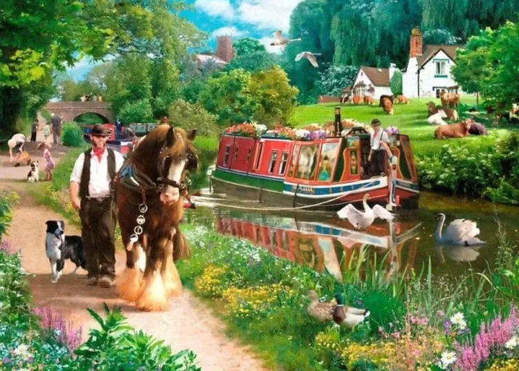 House of Puzzles Trains & Transport* - Tow Path - 1000 Piece Jigsaw Puzzle