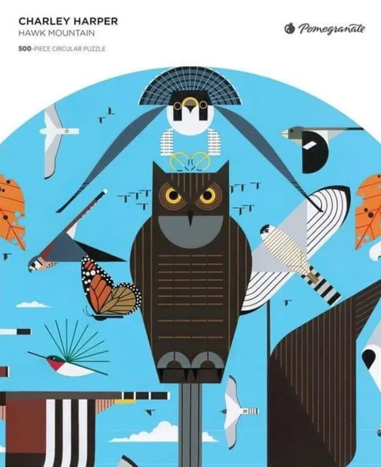 Pomegranate Art* - Charley Harper - Hawk Mountain - 500 Piece Circular Jigsaw Puzzle