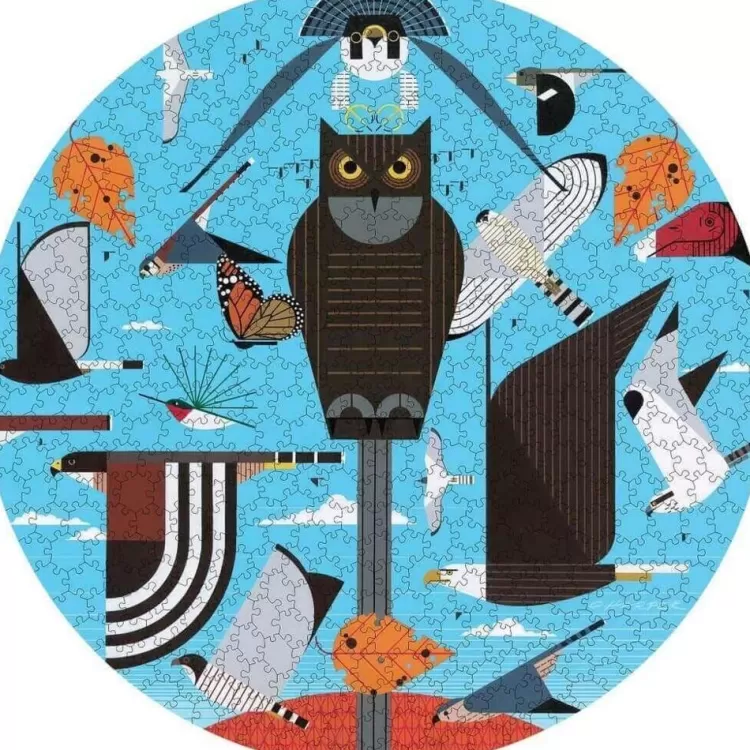 Pomegranate Art* - Charley Harper - Hawk Mountain - 500 Piece Circular Jigsaw Puzzle