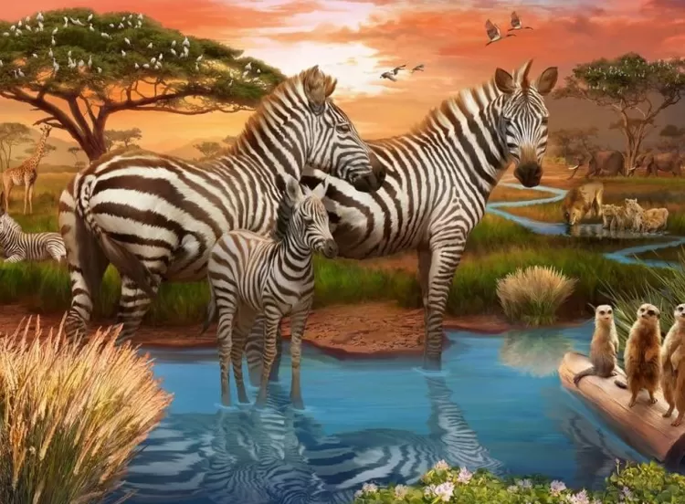 Ravensburger Animals & Wildlife* - Zebra'S At The Waterhole - 500 Piece Jigsaw Puzzle