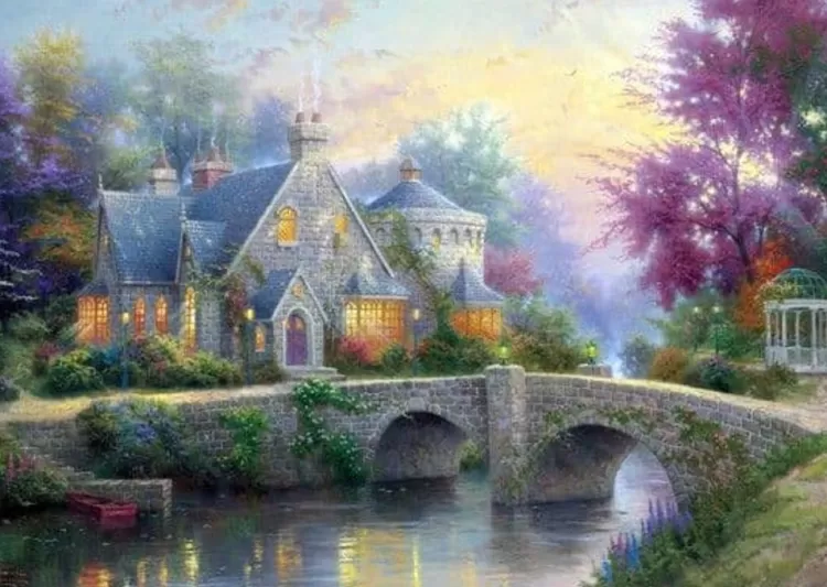 Schmidt Cottages* - Thomas Kinkade - Lamplight Manor/Winter In Lamplight Manor - 2 X 1000 Piece Jigsaw Puzzle