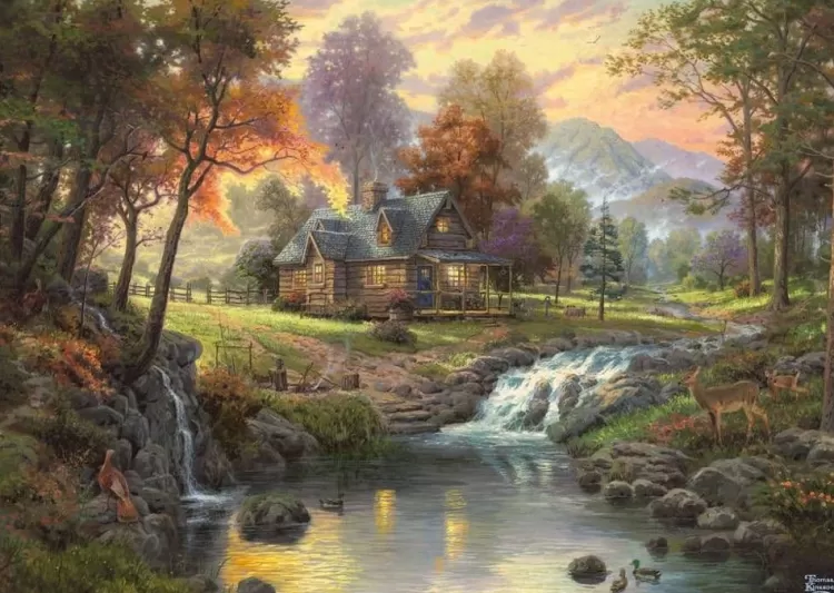 Schmidt Cottages* - Thomas Kinkade - Mountain Retreat - 1000 Piece Jigsaw Puzzle